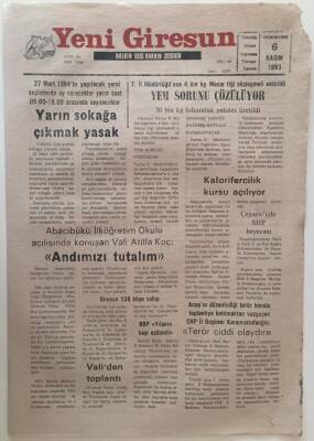 Yeni Giresun Gazetesi 6 Kasım 1993 - Yarın Sokağa Çıkmak Yasak GZ31058 - 1