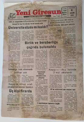 Yeni Giresun Gazetesi - 6 Kasım 1995 - Giresuna Üniversite Sözde Mi Kaldı ? - GZ43805 - 2