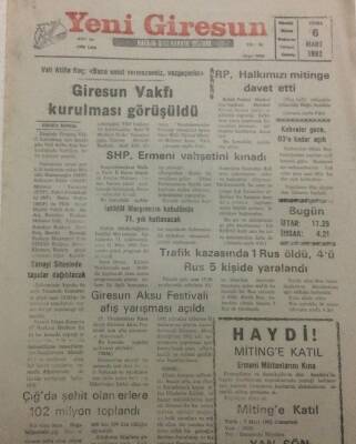 Yeni Giresun Gazetesi 6 Mart 1992 - Giresun Vakfı Kurulması Görüşüldü GZ38485 - 1