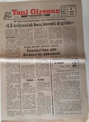 Yeni Giresun Gazetesi 6 Mart 1996 - 1.5 Trilyonluk Borç Önemli Değildir GZ28748 - 1