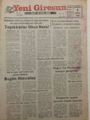 Yeni Giresun Gazetesi 6 Mayıs 1993 - Teşekkürler İlhan Hoca GZ32122 - 1