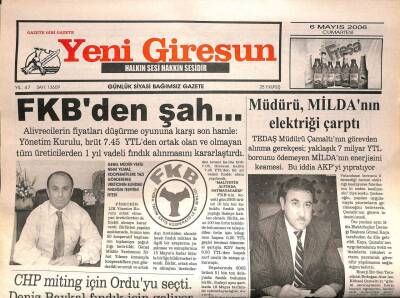Yeni Giresun Gazetesi 6 Mayıs 2006 - FKBden Şah GZ108631 - 1