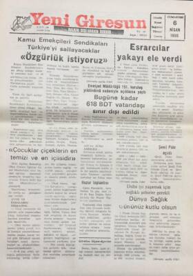 Yeni Giresun Gazetesi 6 Nisan 1996- Özgürlük İstiyoruz GZ14041 - 1
