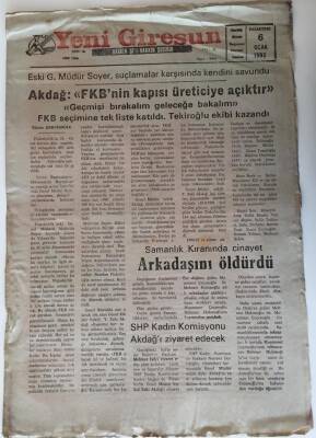 Yeni Giresun Gazetesi - 6 Ocak 1992 - FKBnin Kapısı Üreticiye Açıktır - GZ43864 - 2