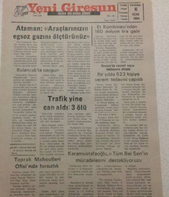 Yeni Giresun Gazetesi 6 Ocak 1994 - Trafik Yine Can Aldı GZ38220 - 1