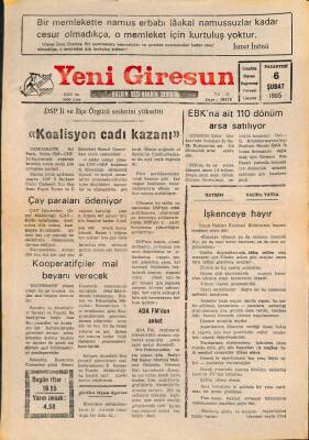 Yeni Giresun Gazetesi 6 Şubat 1995 - EBKna Ait 110 Dönüm Arsa Satılıyor GZ79428 - 1