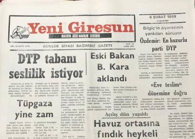 Yeni Giresun Gazetesi 6 Şubat 1999 Eski Bakan Burhan Kara Aklandı GZ30196 - 1