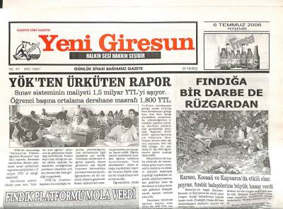 Yeni Giresun Gazetesi 6 Temmuz 2006 - Giresunspor Sonere Teklif Götürdü GZ108567 - 1