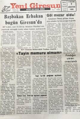 Yeni Giresun Gazetesi 7 Ağustos 1996 Başbakan Erbakan Bugün Giresun da GZ30392 - 1