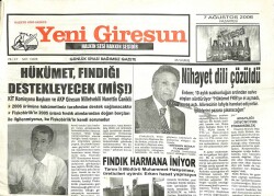 Yeni Giresun Gazetesi 7 Ağustos 2006 - Canikli Hükümet Fındığı Destekleyecek GZ101902 - 1
