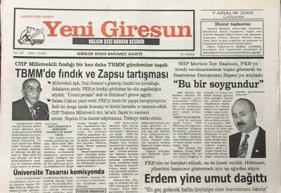 Yeni Giresun Gazetesi 7 Aralık 2005 Üniversite Tasarısı Komisyonda GZ30187 - 1