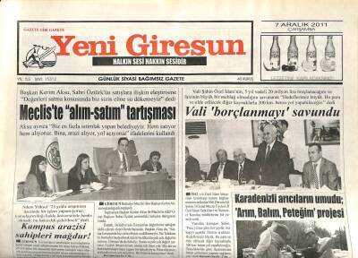 Yeni Giresun Gazetesi 7 Aralık 2011 - Vali Borçlanmayı Savundu GZ108925 - 1