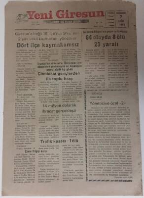 Yeni Giresun Gazetesi 7 Ekim 1993 - Giresunda Dört İlçe Kaymakamsız GZ31019 - 1