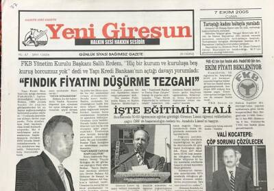Yeni Giresun Gazetesi 7 Ekim 2005 Fındık Fiyatlarını Düşürme Tezgahı GZ30319 - 1