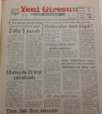 Yeni Giresun Gazetesi 7 Eylül 1993 - Halkalılar Dert Küpü GZ35455 - 1