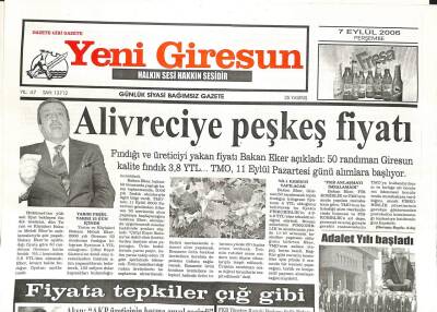 Yeni Giresun Gazetesi 7 Eylül 2006 - AKP Giresun Milletvekilleri Tezkereye Evet Dedi GZ107837 - 1
