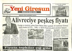 Yeni Giresun Gazetesi 7 Eylül 2006 - Alivreciye Peşkeş Fiyatı GZ101859 - 2