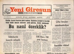 Yeni Giresun Gazetesi 7 Haziran 2003 - Çiftçi Borçları Taksitlendiriliyor GZ101752 - 1