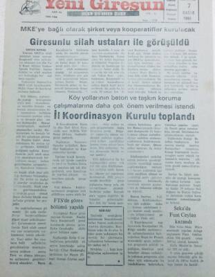 Yeni Giresun Gazetesi 7 Kasım 1991 - Giresunlu Silah Ustaları İle Görüşüldü GZ41349 - 1