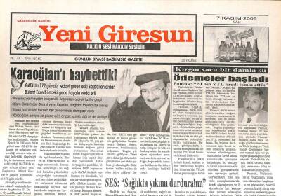 Yeni Giresun Gazetesi 7 Kasım 2006 - Bülent Eceviti Kaybettik GZ107939 - 1