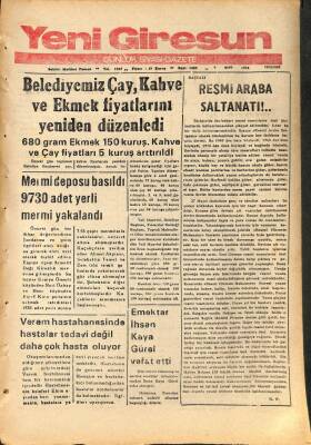 Yeni Giresun Gazetesi 7 Mart 1974 - Mermi Deposu Basıldı GZ108517 - 1