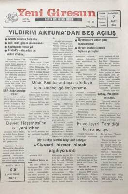 Yeni Giresun Gazetesi 7 Mart 1994 Devlet Hastanesine İki Yeni Cihaz GZ30211 - 1