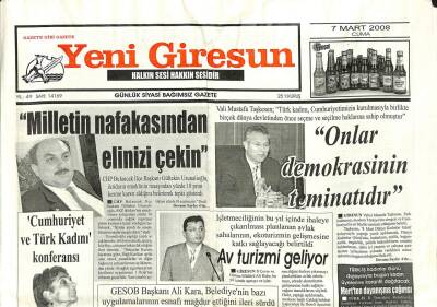 Yeni Giresun Gazetesi 7 Mart 2008 - CHP Milletin Nafakasından Elinizi Çekin GZ101951 - 1