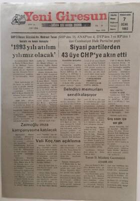 Yeni Giresun Gazetesi 7 Ocak 1993 - Belediye Memurları Sendikalaşıyor GZ31118 - 1
