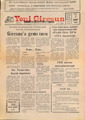 Yeni Giresun Gazetesi 7 Şubat 1995 - Giresuna Gemi Turu GZ79310 - 1