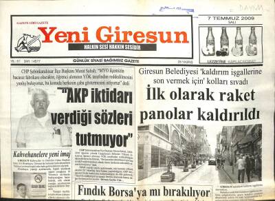 Yeni Giresun Gazetesi 7 Temmuz 2009 - AKP İktidarı Verdiği Sözleri Tutmuyor GZ101961 - 1