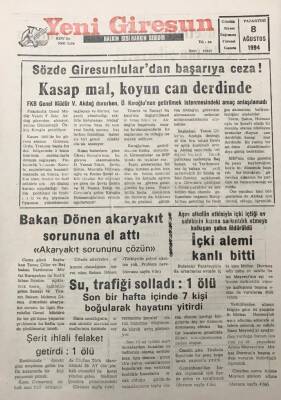 Yeni Giresun Gazetesi 8 Ağustos 1994 Sözde Giresunlular dan Başarıya Ceza GZ30015 - 1