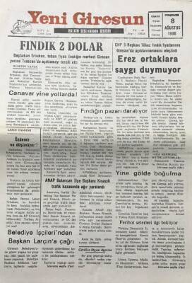 Yeni Giresun Gazetesi 8 Ağustos 1996 Feribot Seferleri İlgi Bekliyor GZ30422 - 1