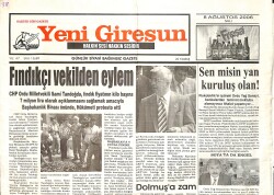Yeni Giresun Gazetesi 8 Ağustos 2006 - Fındık İhracat Geliri 2 Milyar Dolar Sınırında - Giresun Üç Puana Gidecek GZ3365 - Gökçekoleksiyon