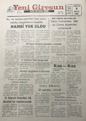 Yeni Giresun Gazetesi 8 Aralık 1990 Av Ve Satışta Getirilen Boy Sınırı Balıkçı Tezgahlarını Boşaltı GZ30162 - 1