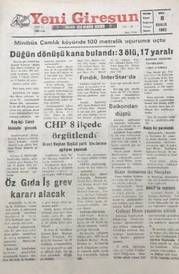 Yeni Giresun Gazetesi 8 Aralık 1992 Öz Gıda İş Grev Kararı Alacak GZ30244 - 1