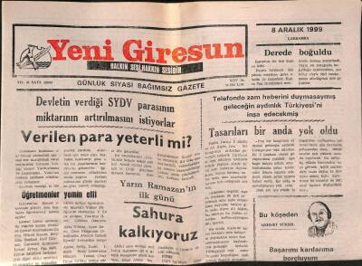 Yeni Giresun Gazetesi 8 Aralık 1999 - Giresundaki Ruslara Dikkat ! GZ77979 - 1