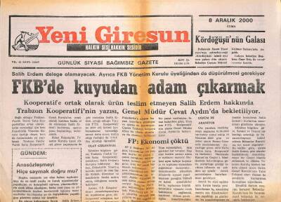 Yeni Giresun Gazetesi 8 Aralık 2000 - FKBde Kuyudan Adam Çıkarmak GZ107891 - 1