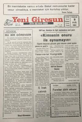 Yeni Giresun Gazetesi 8 Eylül 1994 SHP den Belediye İle İlgili Suçlamalara Sert Yanıt GZ25996 - 1