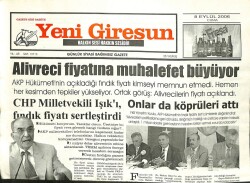 Yeni Giresun Gazetesi 8 Eylül 2006 - Alivreci Fiyatına Muhalefet Büyüyor GZ101858 - 1