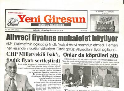 Yeni Giresun Gazetesi 8 Eylül 2006 - DYP İl Başkanı Başar Millet Milletvekillerini Ayaklarının Altına Aldı GZ107835 - 1