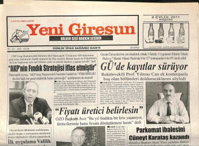 Yeni Giresun Gazetesi 8 Eylül 2011 - AKPnin Fındık Stratejisi İflas Etti GZ108961 - 1