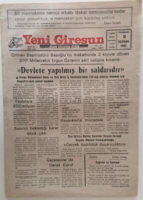 Yeni Giresun Gazetesi 8 Haziran 1995 - Devlete Yapılmış Bir Saldırıdır GZ31052 - 1