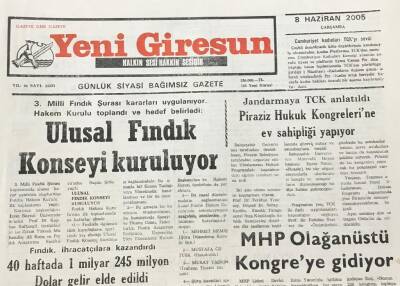 Yeni Giresun Gazetesi 8 Haziran 2005 Ulusal Fındık Konseyi Kuruluyor GZ30345 - 1