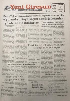 Yeni Giresun Gazetesi 8 Kasım 1990 Refah Partisi İl Başkanı Civelekoğlu İşsizliğe Çare Bulacağız GZ30135 - 1