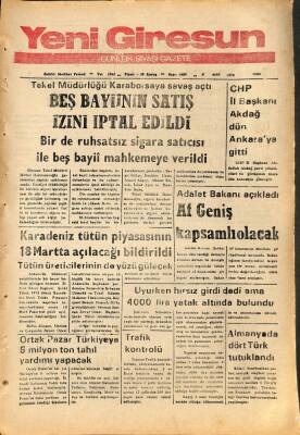 Yeni Giresun Gazetesi 8 Mart 1974 - Tekel 5 Bayinin İznini İptal Etti GZ108518 - 1