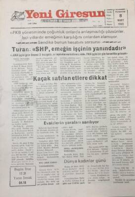 Yeni Giresun Gazetesi 8 Mart 1993 FKB İşçisi Bir Gün Karanfille Gelecek GZ25658 - 1