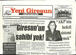 Yeni Giresun Gazetesi 8 Mart 2008 - Giresunun Sahibi Yok GZ101950 - 2