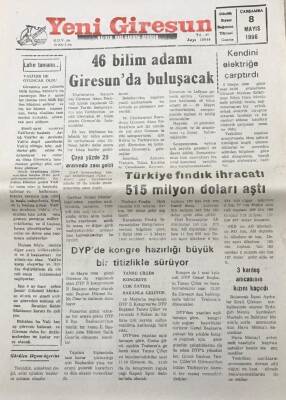 Yeni Giresun Gazetesi 8 Mayıs 1996 Türkiye Fındık İhracatı 515 Milyon Doları Aştı GZ30408 - 1