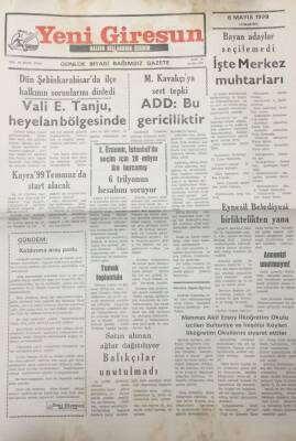 Yeni Giresun Gazetesi 8 Mayıs 1999 Merve Kavakçıya Sert Tepki GZ25650 - 1