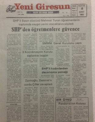 Yeni Giresun Gazetesi 8 Şubat 1993 - SHPden Öğretmenlere Güvence GZ34623 - 1